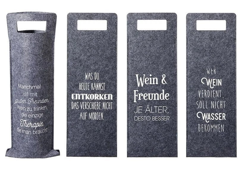 Flaschentüte Wein aus Filz Grau 4 - fach sort., (B/H) 14x41cm - Weinatelier Agnes