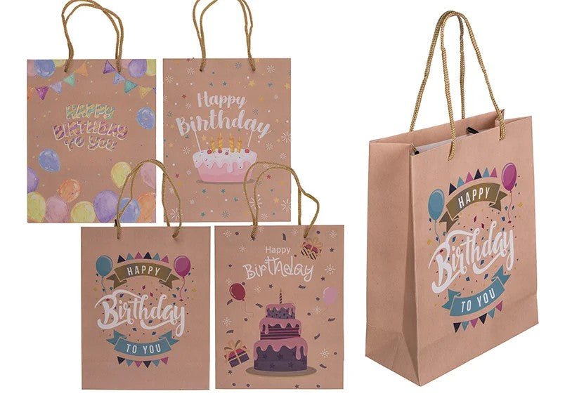 Geschenktüte, Happy Birthday, aus Papier Braun, je Stück - Weinatelier Agnes